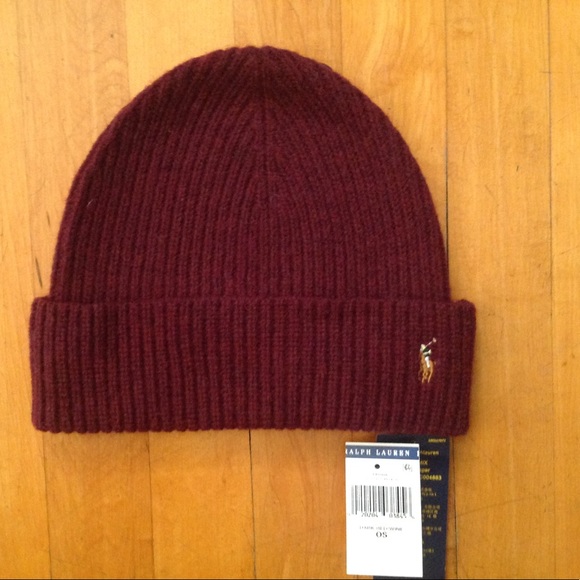 Ralph Lauren Polo Red Wine Merino Wool Beanie Hat New - Picture 5 of 9